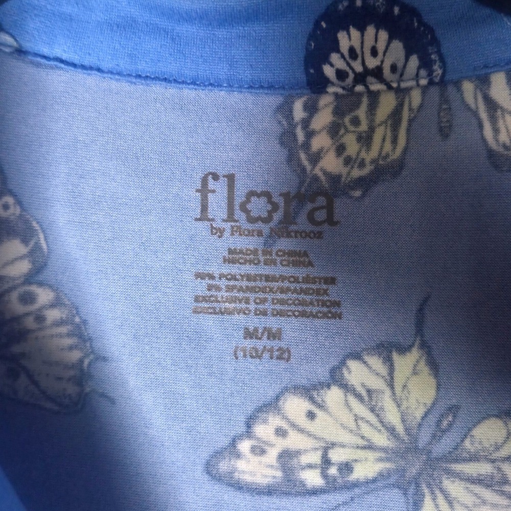 Flora by Flora Nikrooz Womens Blue Butterfly Pajama Set Shorts Long Sleeve M - Picture 2 of 8